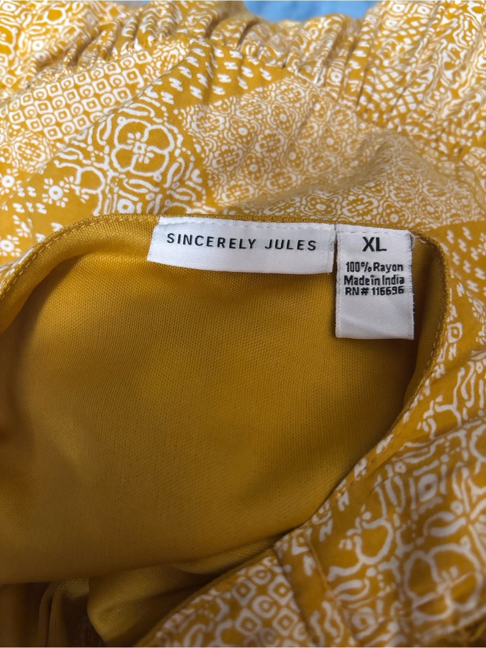 Sincerely Jules Mustard Tile Print Tiered Dress XL